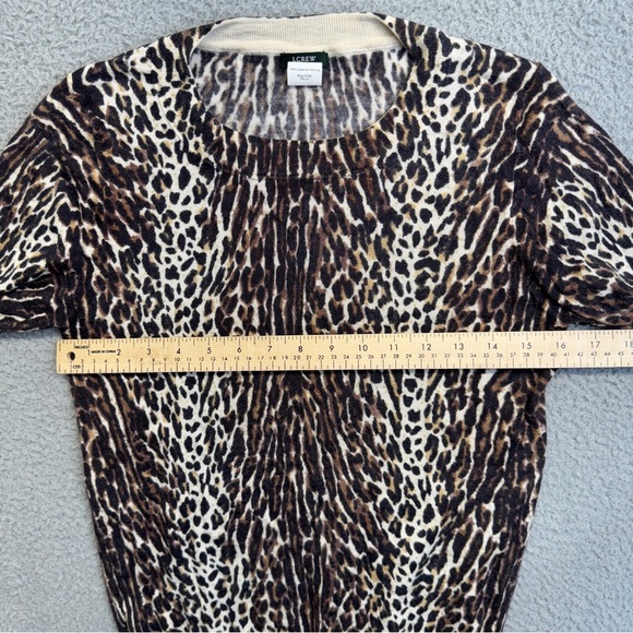 J Crew Merino Wool Top Womens Small Brown Animal Print Leopard 3/4 Sleeve Casual - Picture 5 of 8